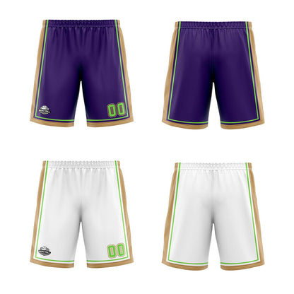 Custom Purple White Gold Neon Green Reversible Basketball Suit for Adults and Kids Personalized Jersey