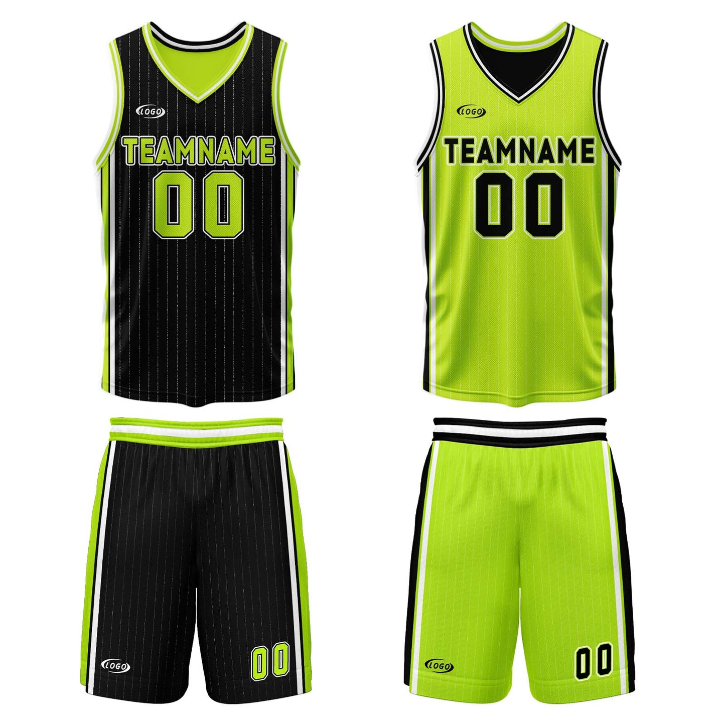 Custom Black Neon Green Reversible Basketball Suit for Adults and Kids Personalized Jersey