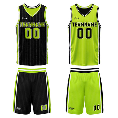 Custom Black Neon Green Reversible Basketball Suit for Adults and Kids Personalized Jersey
