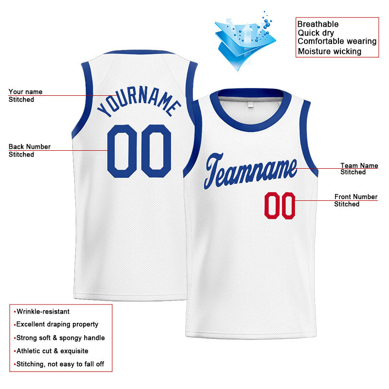 Custom Stitched Basketball Jersey for Men, Women And Kids White-Royal-Red