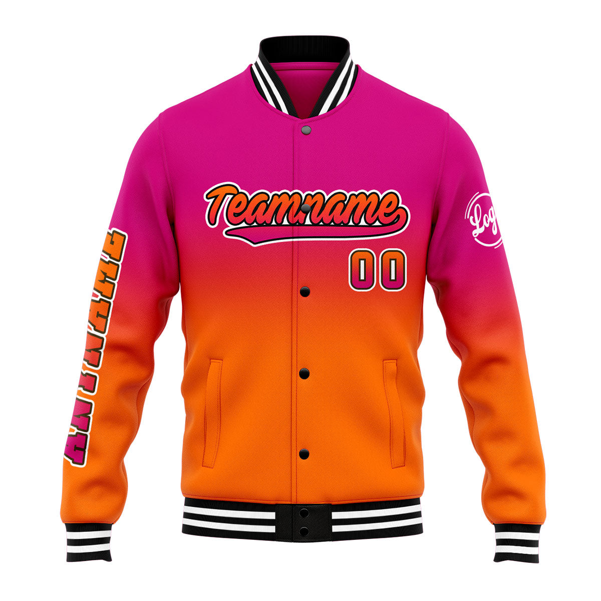Custom Gradient Varsity Jacket Letterman jacket for Men, Women and Youth Rose Orange