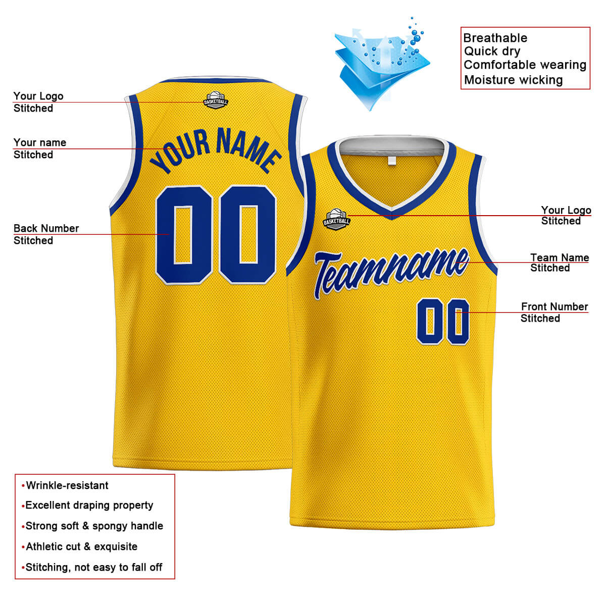 Custom Stitched Basketball Jersey for Men, Women  And Kids Yellow-Royal