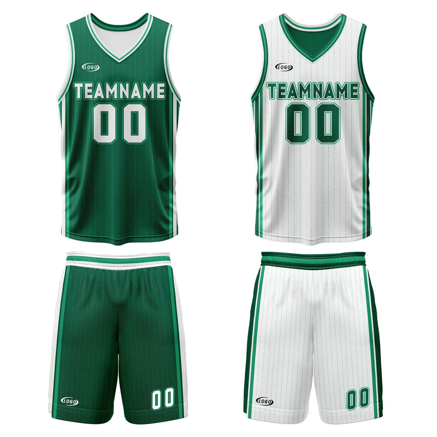 Custom Green White Reversible Basketball Suit for Adults and Kids Personalized Jersey