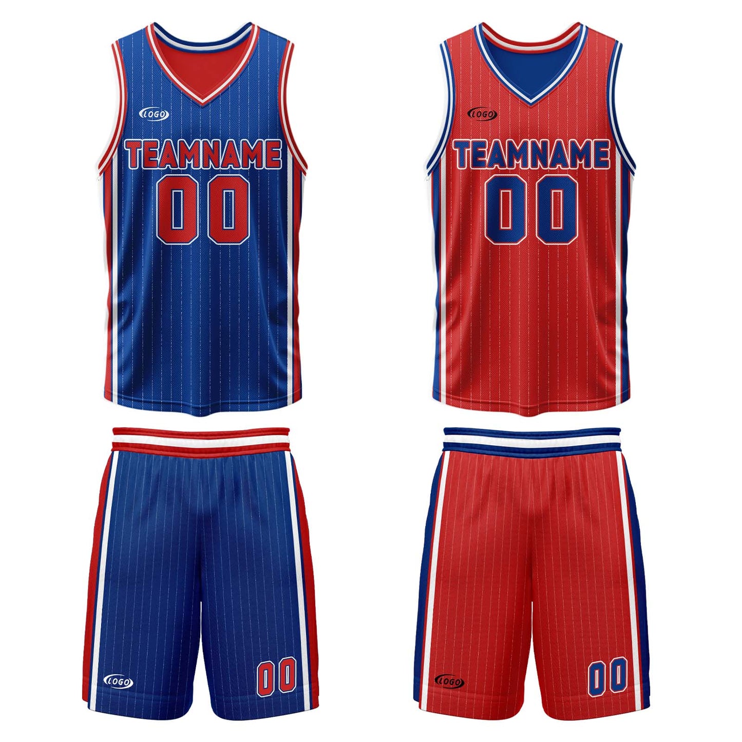 Custom Blue Red Reversible Basketball Suit for Adults and Kids Personalized Jersey