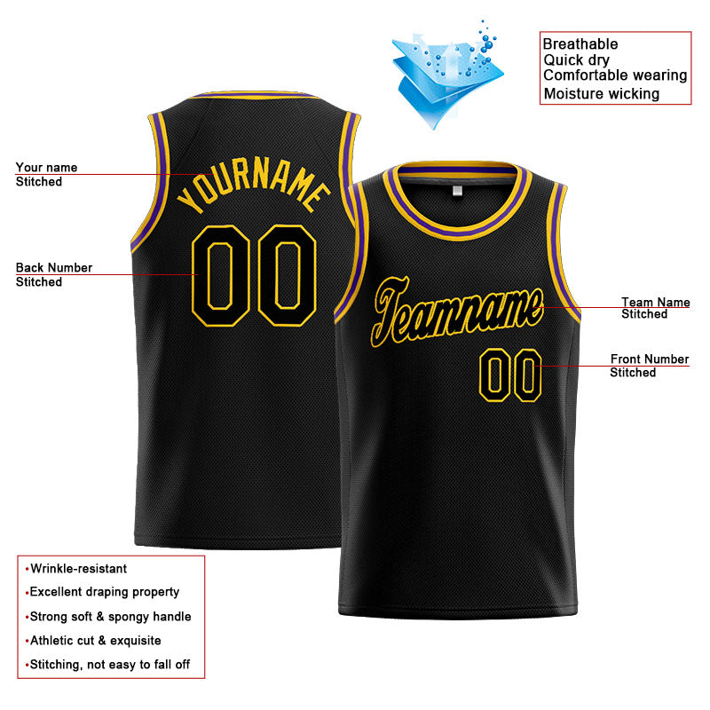 Custom Stitched Basketball Jersey for Men, Women And Kids Black-Yellow