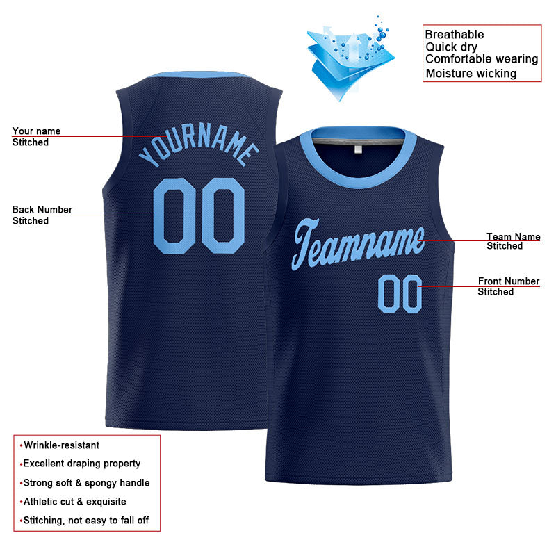 Custom Stitched Basketball Jersey for Men, Women And Kids Navy-Light Blue