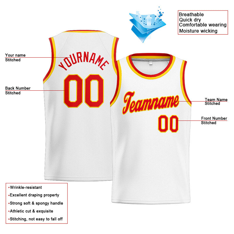 Custom Stitched Basketball Jersey for Men, Women And Kids White-Red-Yellow