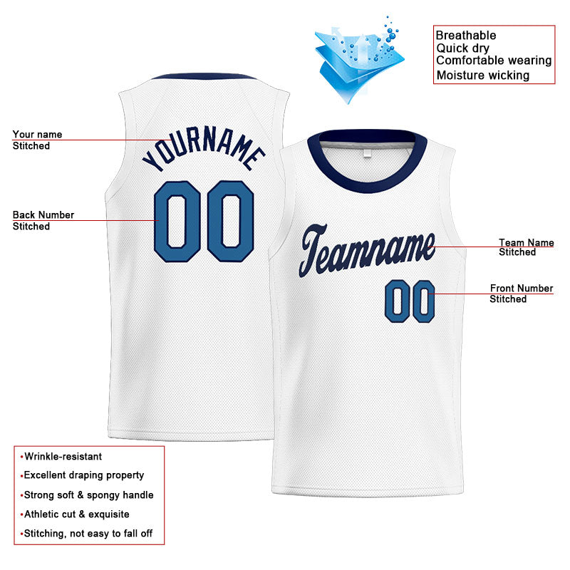 Custom Stitched Basketball Jersey for Men, Women And Kids White-Navy
