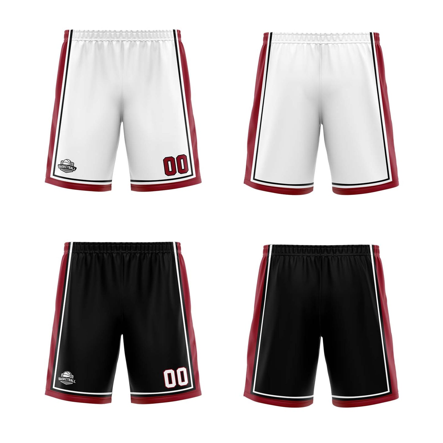 Custom White Black Red Reversible Basketball Suit for Adults and Kids Personalized Jersey