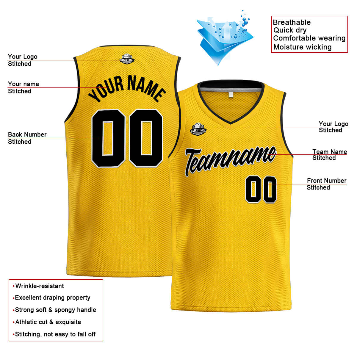 Custom Stitched Basketball Jersey for Men, Women  And Kids Yellow-Black