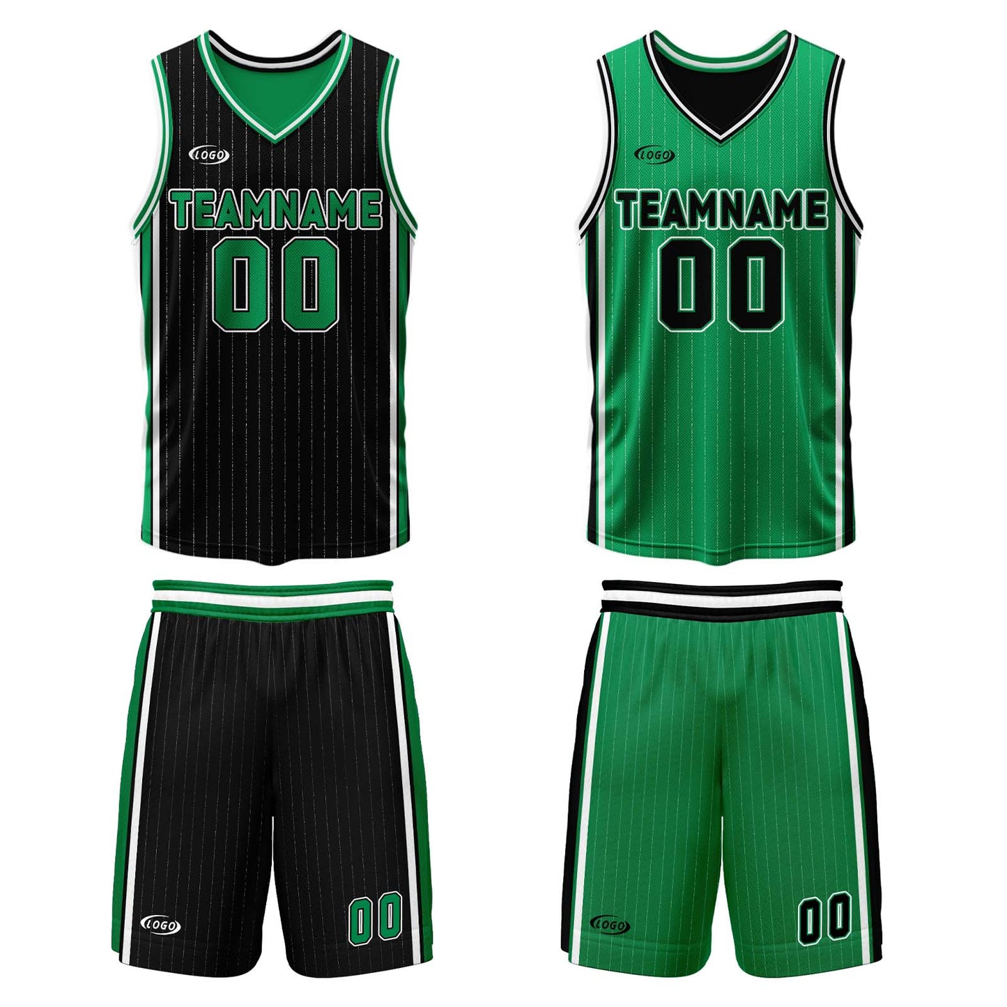 Custom Black Green Reversible Basketball Suit for Adults and Kids Personalized Jersey