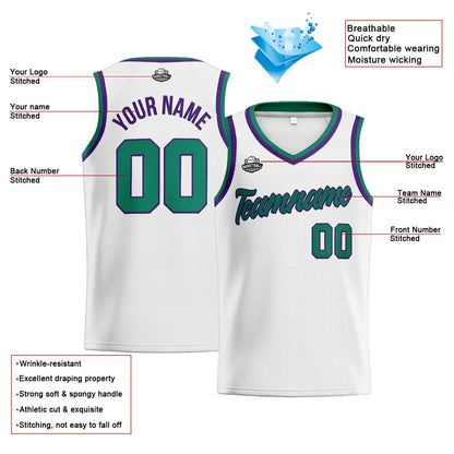 Custom Stitched Basketball Jersey for Men, Women  And Kids White-Green-Purple