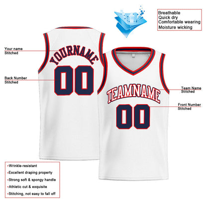 Custom Stitched Basketball Jersey for Men, Women And Kids White-Navy-Red
