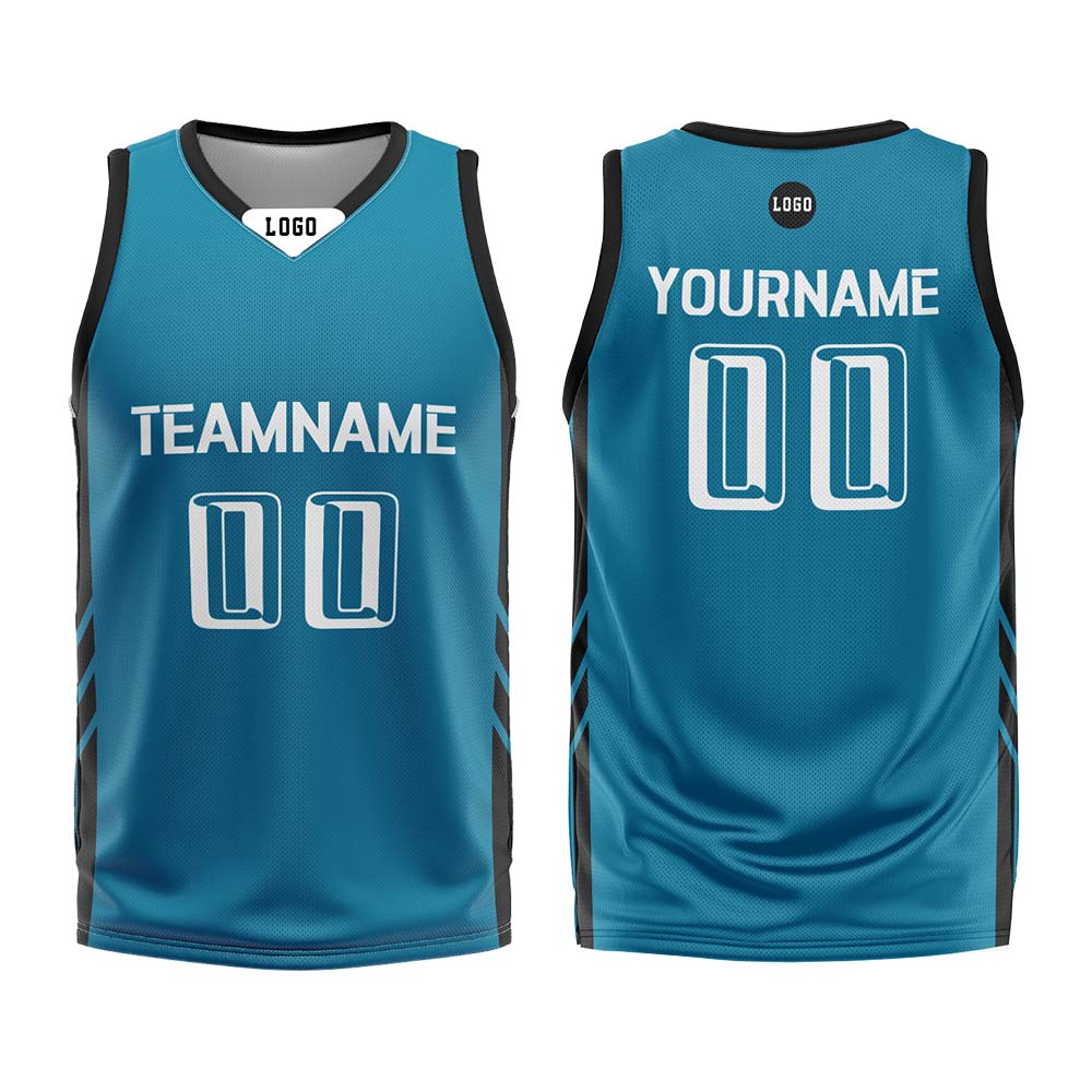 Custom Lake Blue Black Basketball Jersey Uniform Suit Printed Your Logo Name Number
