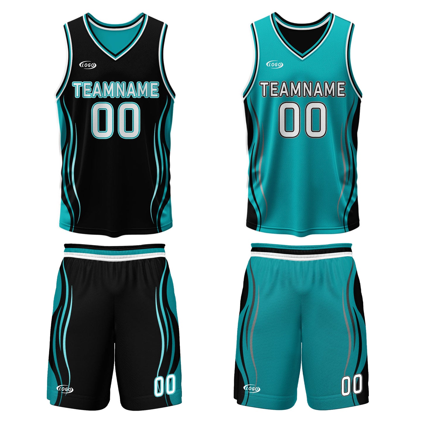 Custom Black Cyan Reversible Basketball Suit for Adults and Kids Personalized Jersey
