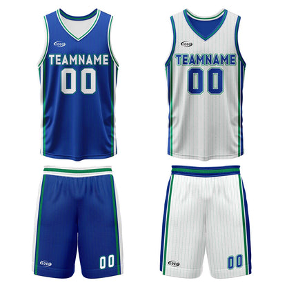 Custom Blue White Green Reversible Basketball Suit for Adults and Kids Personalized Jersey