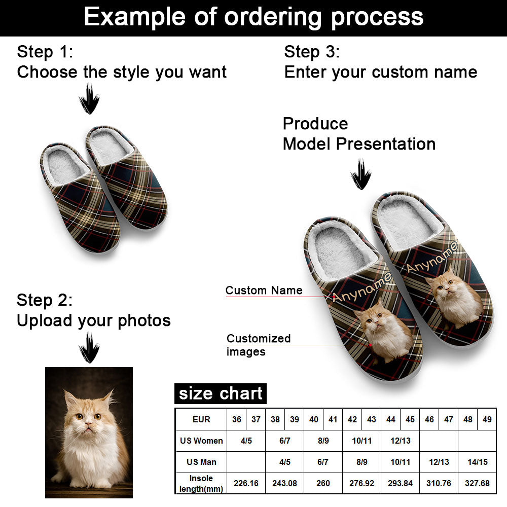 Custom Your Own Personalized Cotton Slippers for Dog Cat Lover Add Any Text Photoes Black&Brown