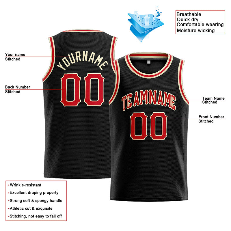 Custom Stitched Basketball Jersey for Men, Women And Kids Black-Red-Cream