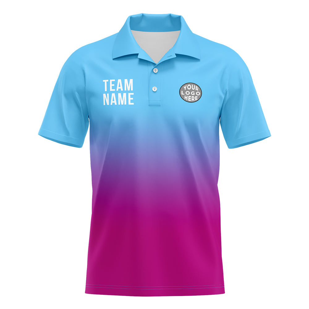 Custom Light Blue Pink Purple Football Gradient Polo Shirts  Add Your Unique Logo/Name/Number