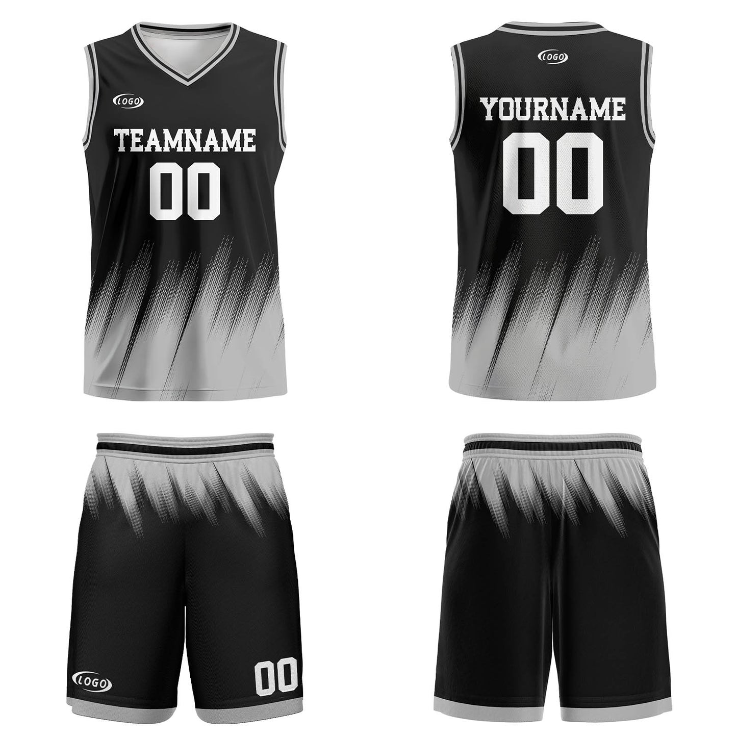 Custom Black Gray White Basketball Jersey Uniform Suit Printed Your Logo Name Number