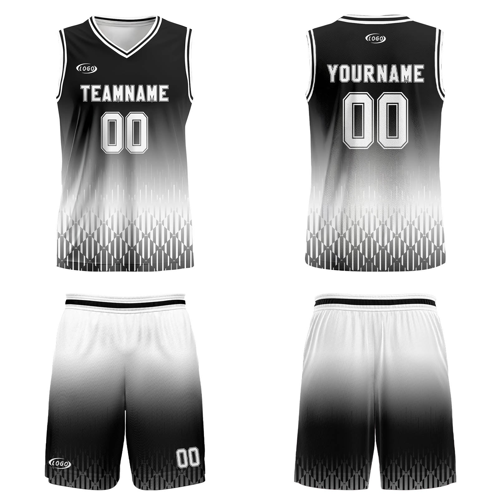 Custom Black White Gradient Basketball Jersey Uniform Suit Printed Your Logo Name Number