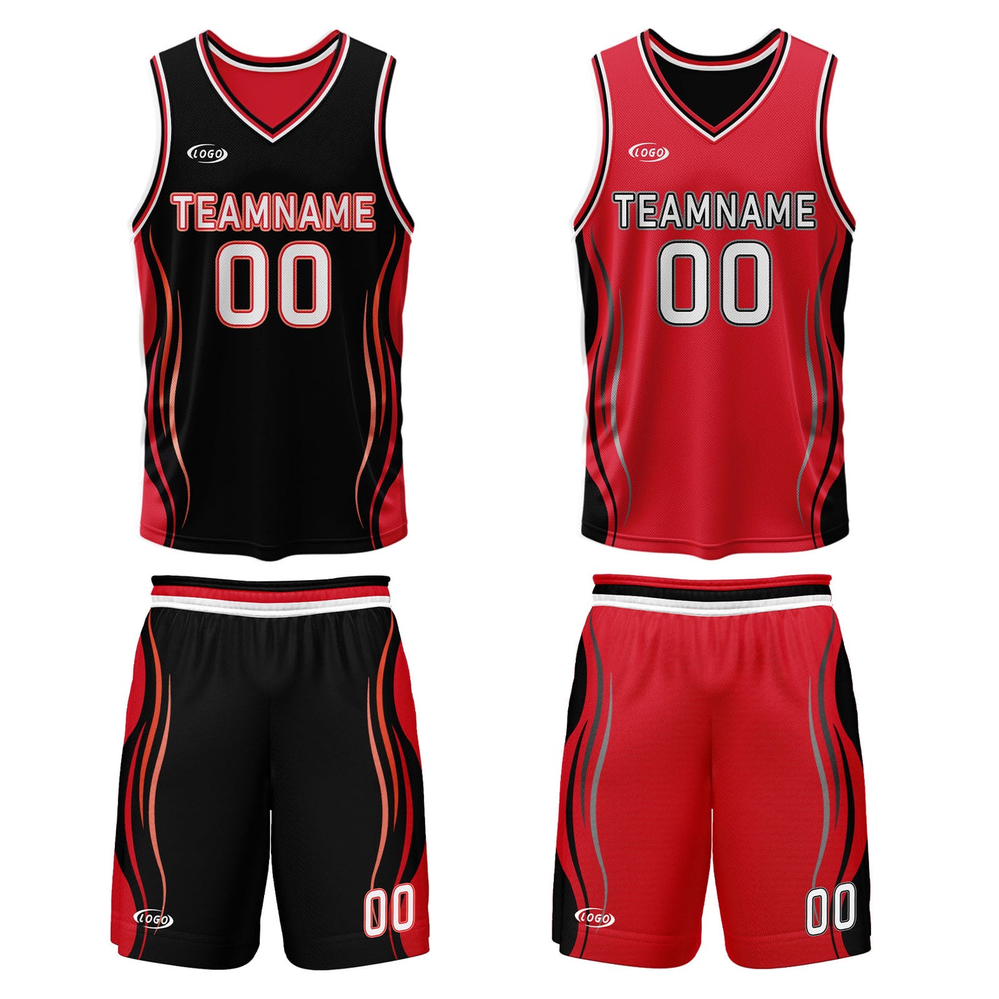 Custom Black Red Reversible Basketball Suit for Adults and Kids Personalized Jersey