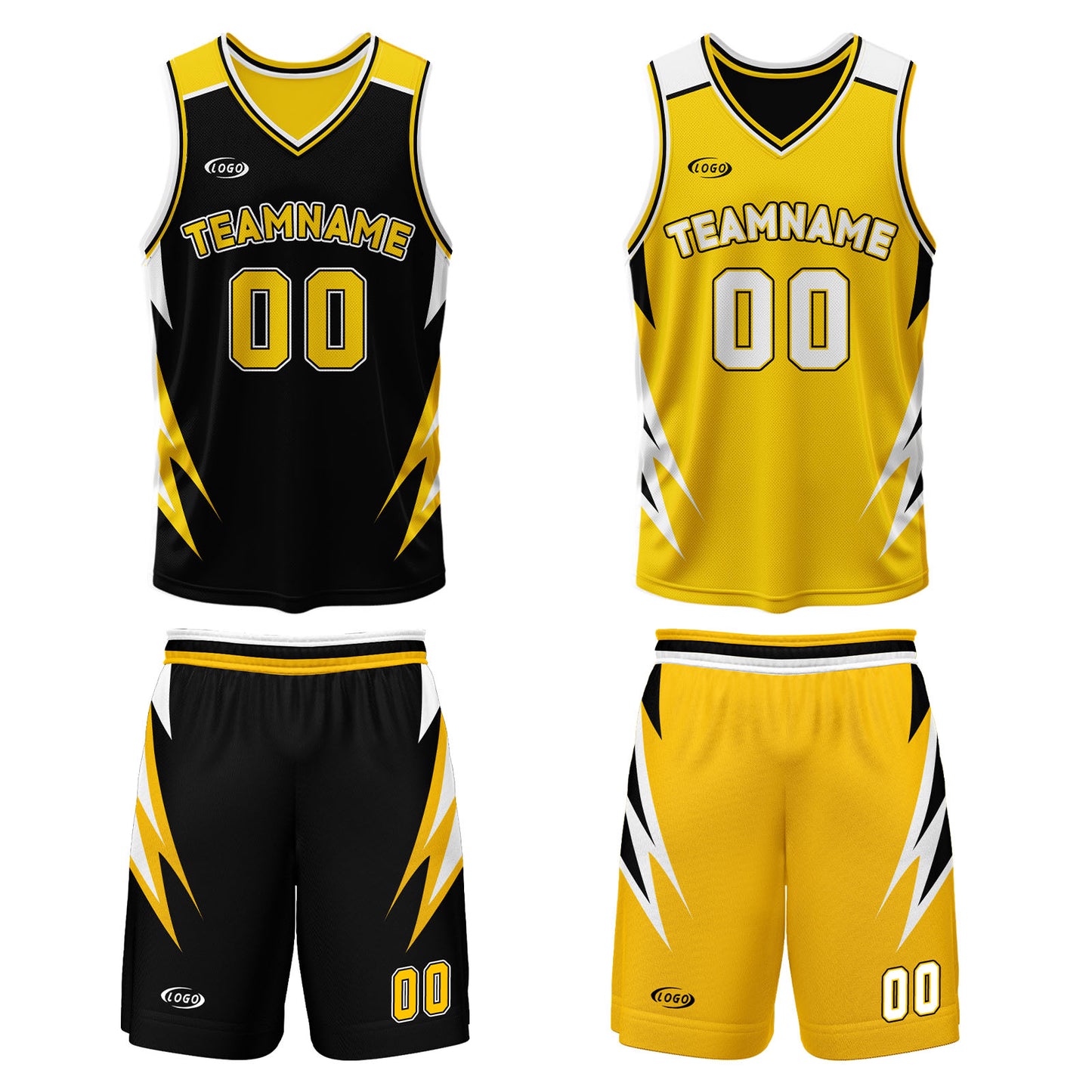 Custom Black Yellow Reversible Basketball Suit for Adults and Kids Personalized Jersey