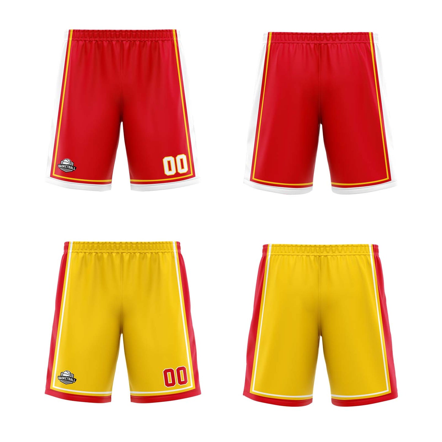 Custom Red Yellow White Reversible Basketball Suit for Adults and Kids Personalized Jersey