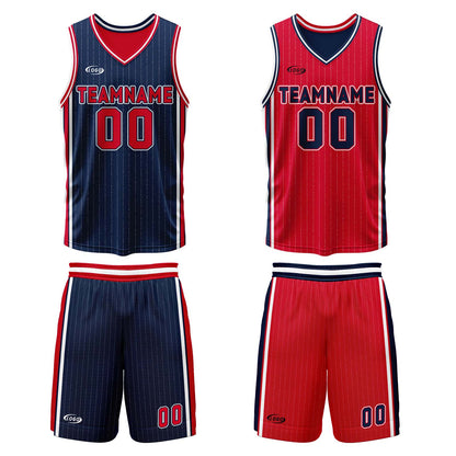 Custom Navy Red Reversible Basketball Suit for Adults and Kids Personalized Jersey