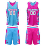Custom Blue Pink Reversible Basketball Suit for Adults and Kids Personalized Jersey