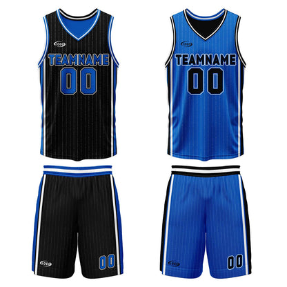 Custom Black Blue Reversible Basketball Suit for Adults and Kids Personalized Jersey