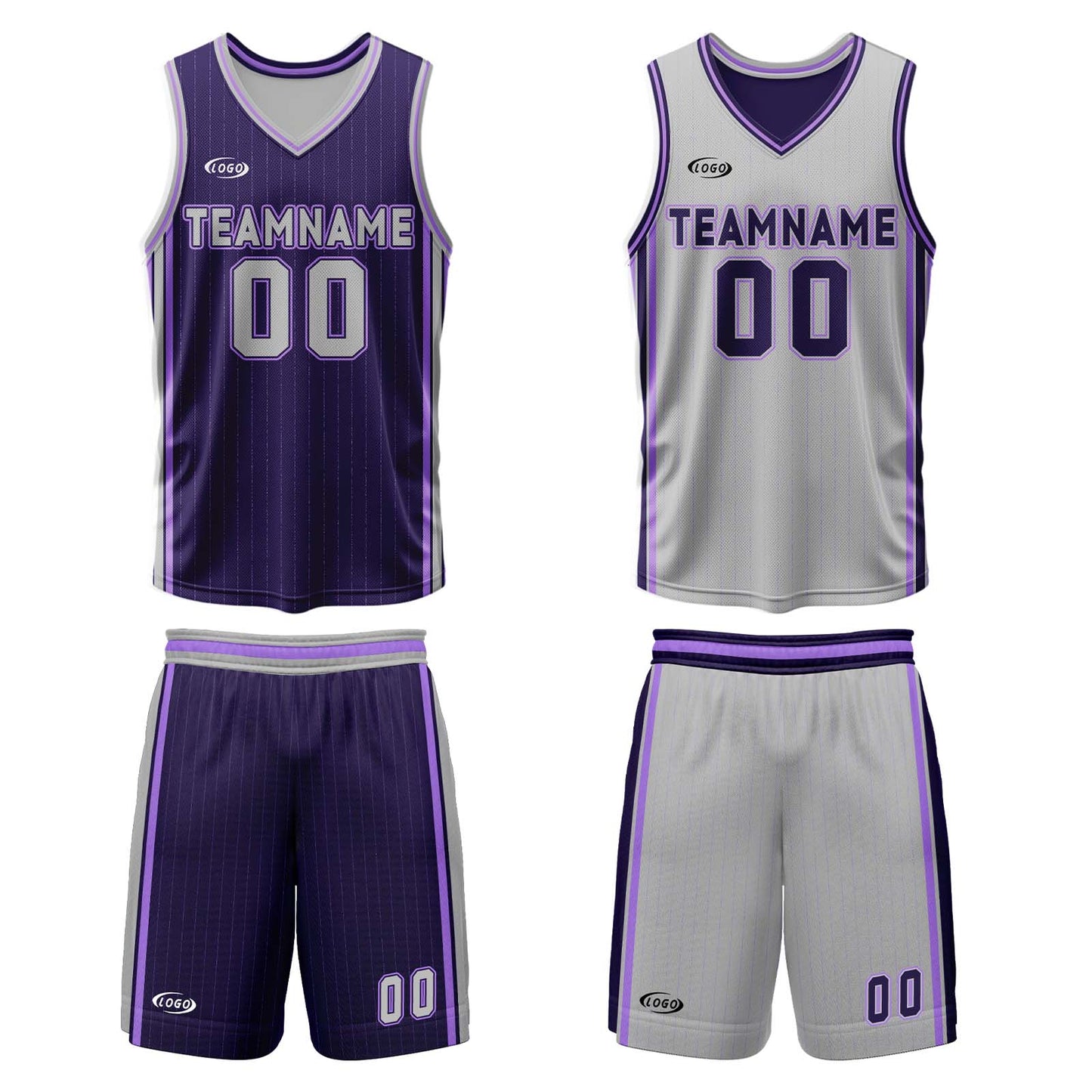 Custom Purple Grey Reversible Basketball Suit for Adults and Kids Personalized Jersey