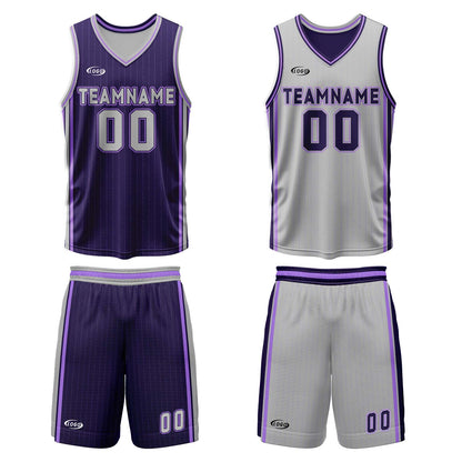 Custom Purple Grey Reversible Basketball Suit for Adults and Kids Personalized Jersey