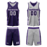 Custom Purple Grey Reversible Basketball Suit for Adults and Kids Personalized Jersey