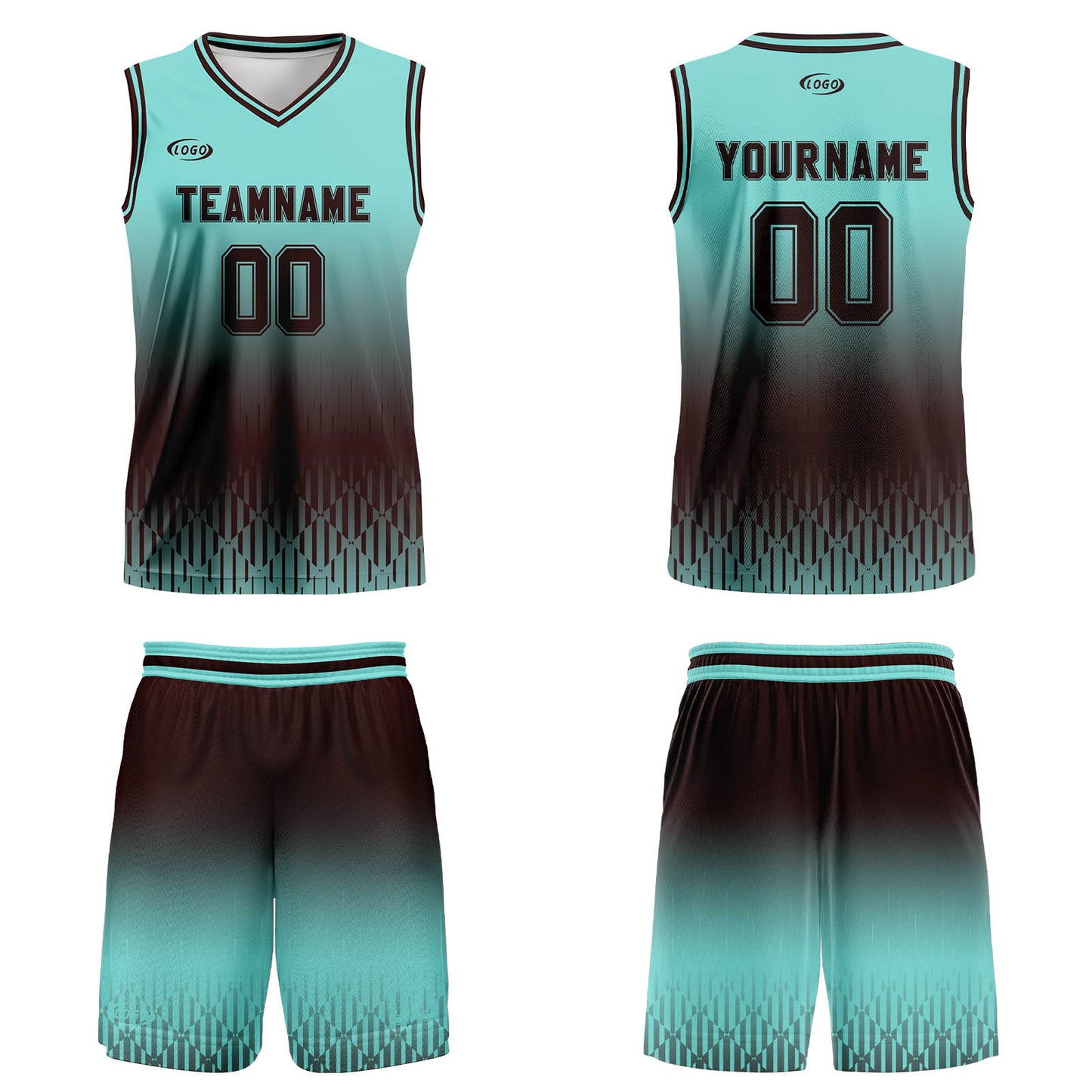 Custom Cyan Dark Brown Gradient Basketball Jersey Uniform Suit Printed Your Logo Name Number