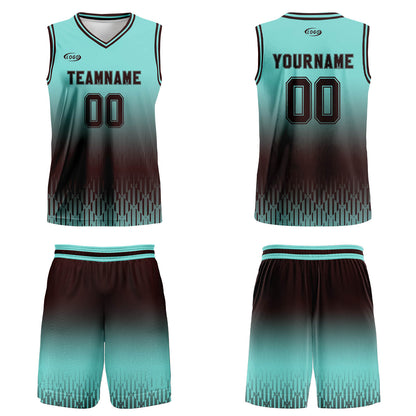 Custom Cyan Dark Brown Gradient Basketball Jersey Uniform Suit Printed Your Logo Name Number