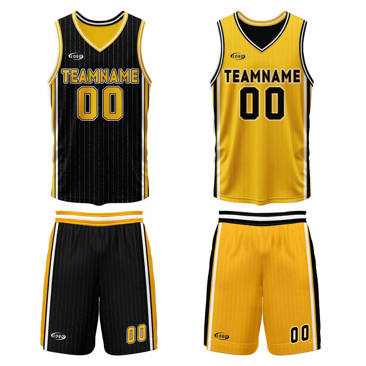 Custom Black Yellow Reversible Basketball Suit for Adults and Kids Personalized Jersey