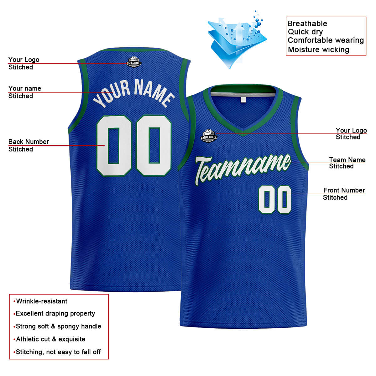 Custom Stitched Basketball Jersey for Men, Women  And Kids Royal-White-Green