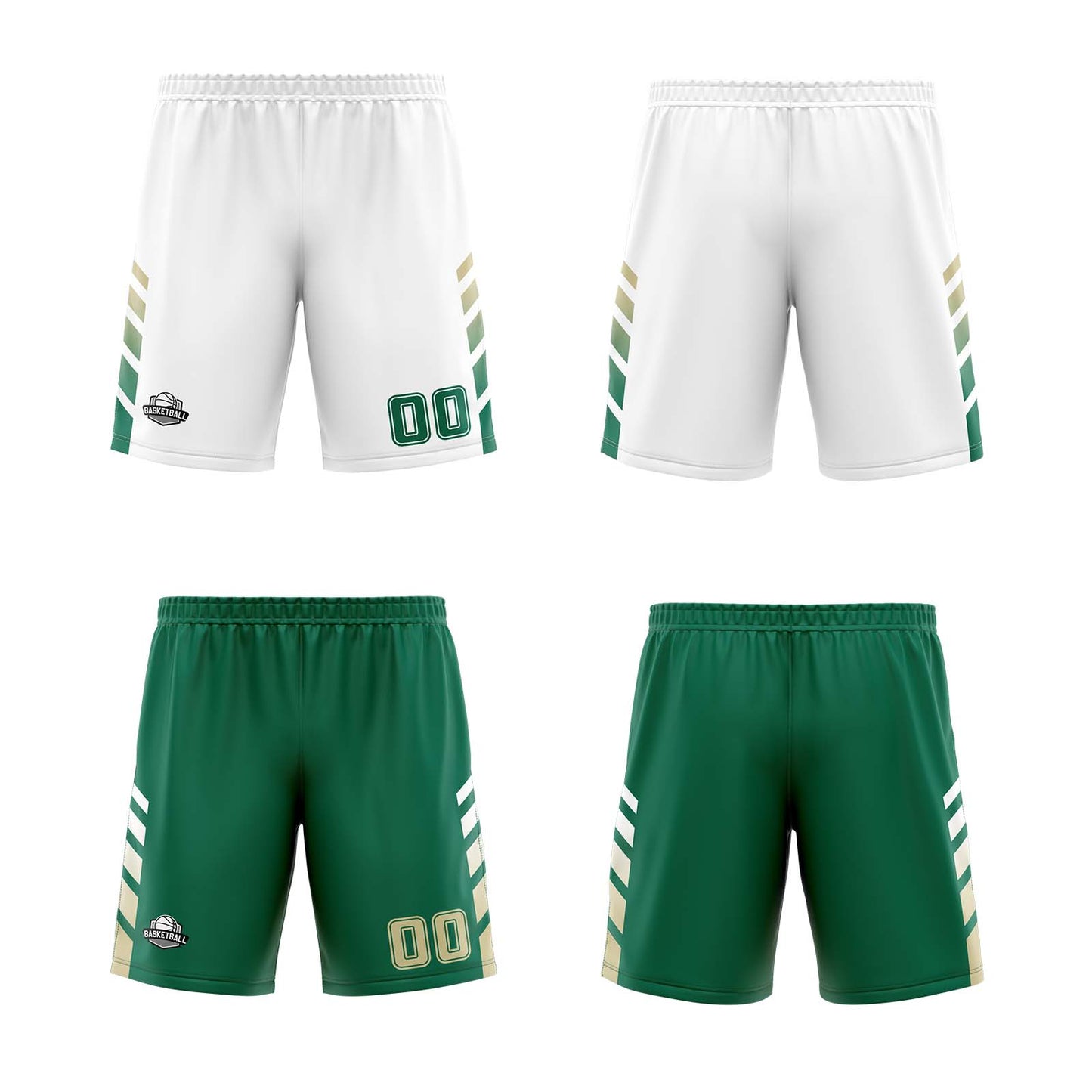 Custom White Hunter Green Beige Reversible Basketball Suit for Adults and Kids Personalized Jersey