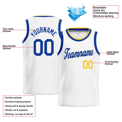 Custom Stitched Basketball Jersey for Men, Women And Kids White-Blue-Yellow