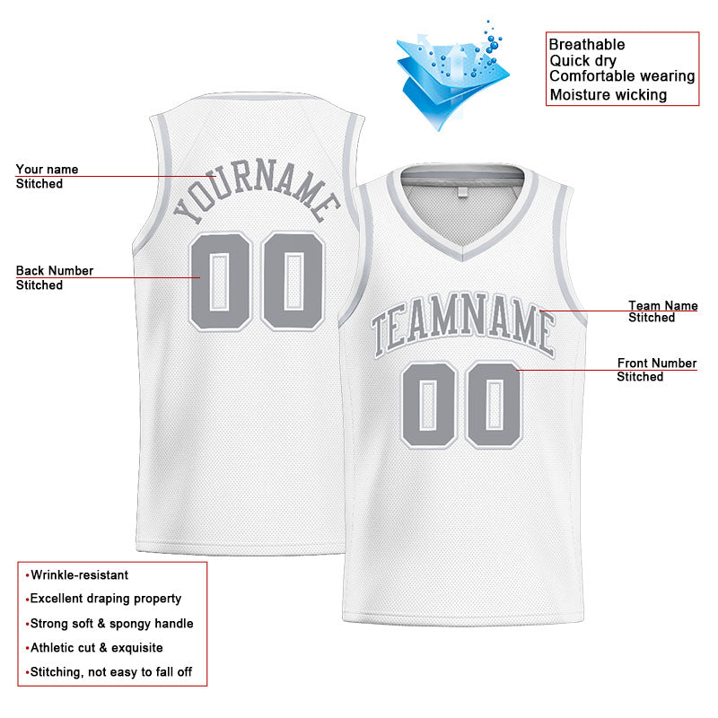Custom Stitched Basketball Jersey for Men, Women And Kids White-Gray-Light Gray
