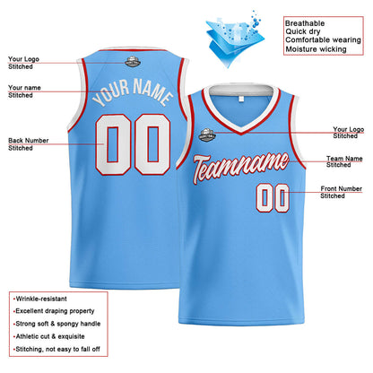 Custom Stitched Basketball Jersey for Men, Women  And Kids Light Blue-White-Red