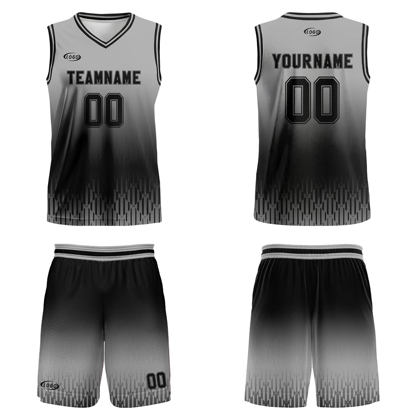 Custom Grey Black Gradient Basketball Jersey Uniform Suit Printed Your Logo Name Number