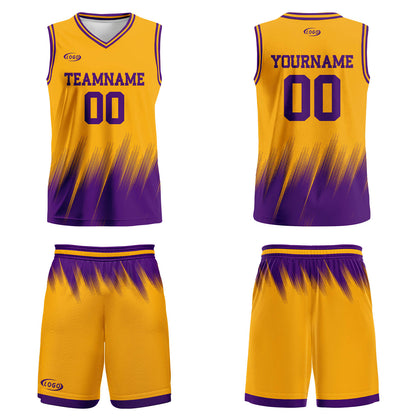 Custom Yellow Purple Basketball Jersey Uniform Suit Printed Your Logo Name Number