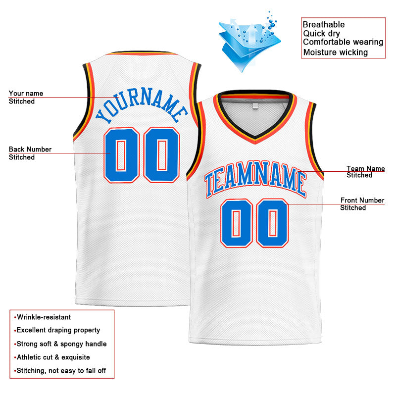 Custom Stitched Basketball Jersey for Men, Women And Kids White-Blue-Orange-Navy