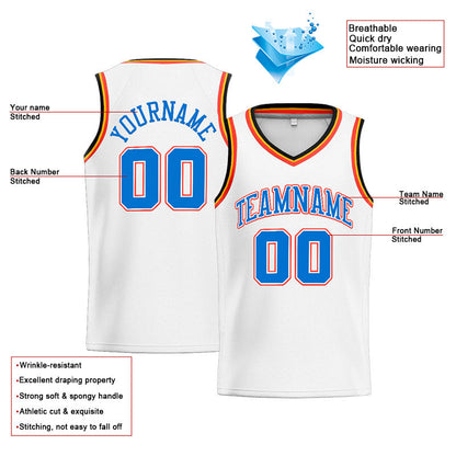 Custom Stitched Basketball Jersey for Men, Women And Kids White-Blue-Orange-Navy