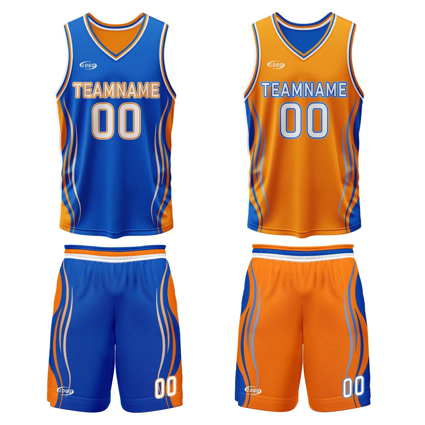 Custom Blue Orange Reversible Basketball Suit for Adults and Kids Personalized Jersey