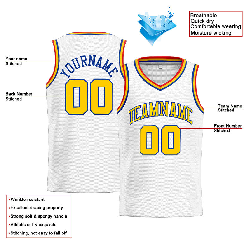 Custom Stitched Basketball Jersey for Men, Women And Kids White-Yellow-Royal-Red