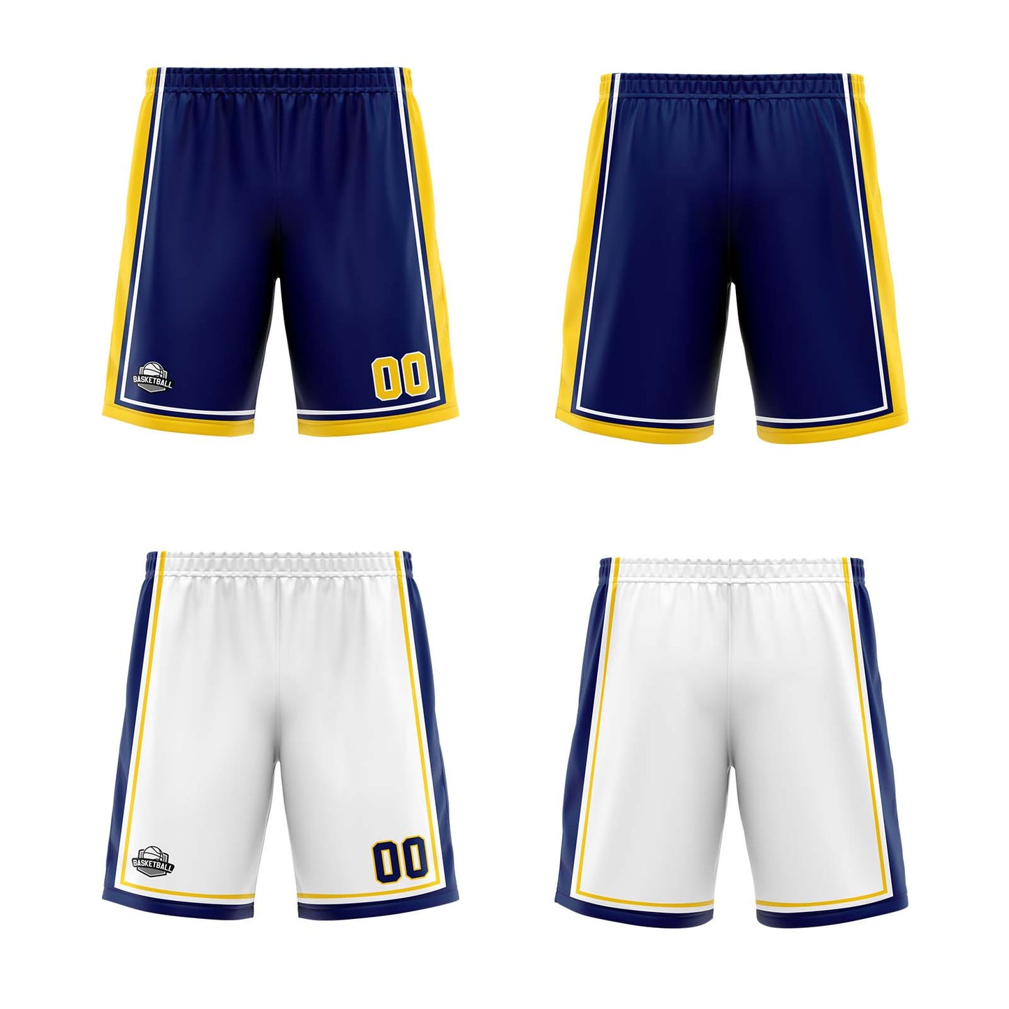 Custom Navy Yellow White Reversible Basketball Suit for Adults and Kids Personalized Jersey