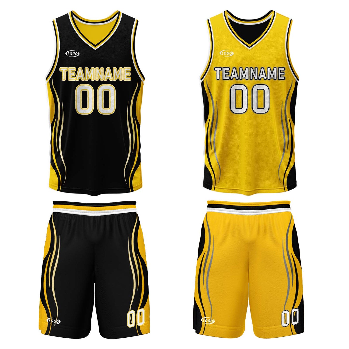 Custom Black Yellow Reversible Basketball Suit for Adults and Kids Personalized Jersey